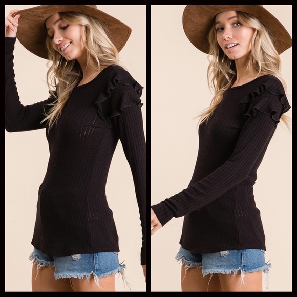 CLEARANCE-FIRM‼️Katelynn Ruffled Shoulder Top - Picture 4 of 7